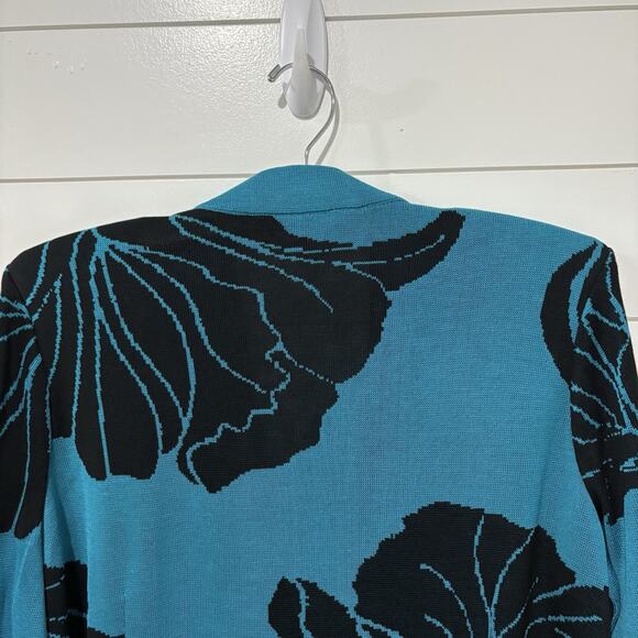 Ming Wang | Cardigan Sweater Blue Black Floral Long Sleeve- Size Large - Picture 8 of 9